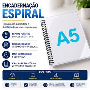 Encadernação A5 Capa Transp./Contra Preto A5 - 21X14,8CM   Espiral Plástico 