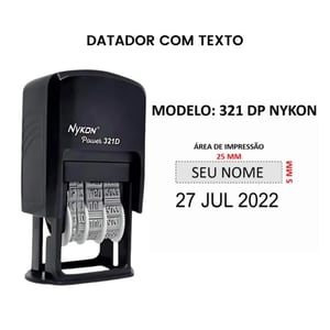 Carimbo Personalizado Automático Datador 4mm (altura da data) Nykon Power 321D Externo: Plástico 3cmx 9cm x 5cm    