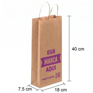 Sacola Personalizada Kraft 40X18X7,5cm Vinho Com sua Logo Papel kraft 100g 40X18X7,5cm Vinho Impressão Colorida   