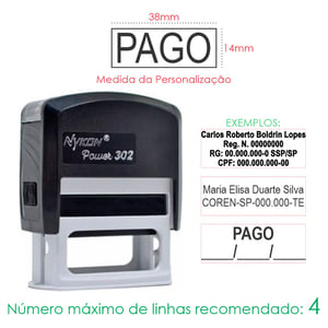 Carimbo Personalizado Automático Nykon Power 302 Externo: Plástico 14x38mm    