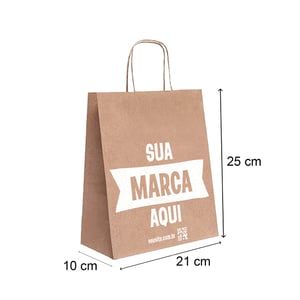 Sacola Personalizada Kraft 25X21X10 PP cm Com sua Logo Papel kraft 80g 25X21X10 cm Impressão da Arte em 1 Cor   