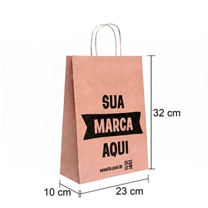 Sacola Personalizada Kraft 32X23X10cm M Com sua Logo Papel kraft 80g 32X23X10cm Impressão da Arte em 1 Cor   
