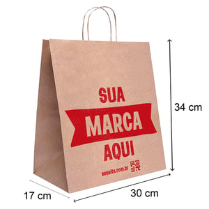 Sacola Personalizada Kraft 34X30X17cm G1 Com sua Logo Papel kraft 80g 34X30X17cm Impressão da Arte em 1 Cor   