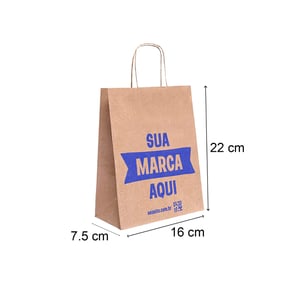 Sacola Personalizada Kraft 22X16X7,5cm Mini Com sua Logo Papel kraft 80g 22X16X7,5cm Impressão da Arte em 1 Cor   