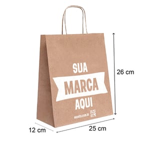 Sacola Personalizada Kraft 26X25X12cm P Com sua Logo Papel kraft 80g 26X25X12cm Impressão da Arte em 1 Cor   
