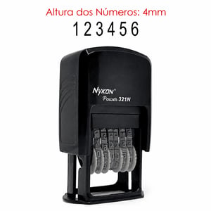 Carimbo Personalizado Automático Numerador 4mm (altura dos números) Nykon Power 321N Material Externo: Plástico 3cm x 9cm x 5cm    