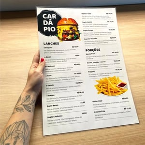 Cardápio A3 Plastificado 29,7cmx42cm - Folha Única  29,7cm x 42cm    
