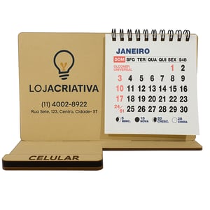 Calendário de Mesa Porta Celular Personalizado em Madeira Mdf  19cm x 12cm x 8cm    