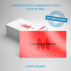 Cartão de Visita Laminacao fosca couchê 300g Impressão Frente e verso colorido 4x4      