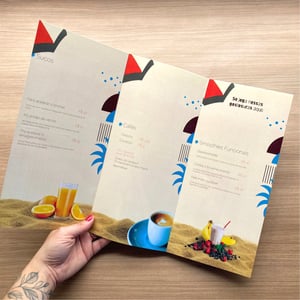 Cardápio A3 Personalizado A3 Laminado 2 dobras 14x30cm (FECHADO) Couche 250g 14x30 / 42x30 4x4 Frente Verso  Corte Reto / Vinco Aberto 30x42cm / Fechado 14x30cm