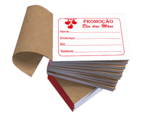 Cupons Bloco com 50 Folhas Offset 75g 9,5 x 7cm 1x0 Preto / 4x0 Color  Blocos com 50und Preço por bloco c/ 50f