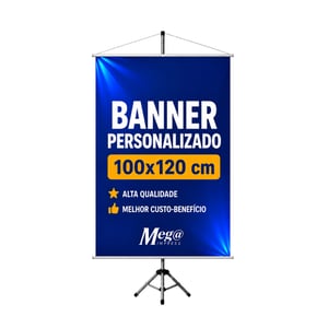 Banner Personalizado 100x120cm Lona 100cm x 120cm 4x0 Color  Bastão e Cordão 