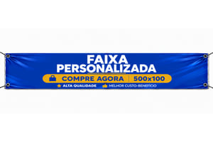 Faixa Personalizada 500x100cm Lona 440g 500cm x 100cm 4x0 Color  Bastões, ponteiras brancas e Ilhós 