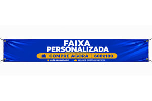 Faixa Personalizada 600x100cm Lona 440g 600cm x 100cm 4x0 Color  Bastões, ponteiras brancas e Ilhós 