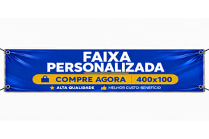 Faixa Personalizada 400x100cm Lona 440g 400cm x 100cm 4x0 Color  Bastões, ponteiras brancas e Ilhós 