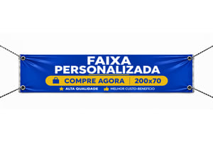 Faixa Personalizada 200x70cm Lona 440g 200cm x 70cm 4x0 Color  Bastões, ponteiras brancas e Ilhós 