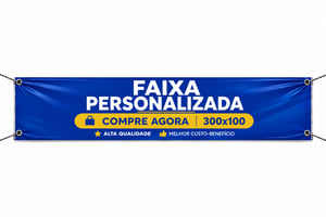 Faixa Personalizada 300x100cm Lona 440g 300cm x 100cm 4x0 Color  Bastões, ponteiras brancas e Ilhós 