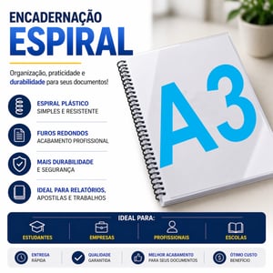 Encadernação A3 Capa Transp./Contra Preto A3 - 42X29,7CM   Espiral Plástico 