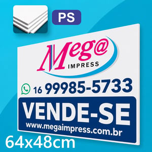 Placa Imobiliária 64x48cm PS (PVC) PS (PVC) 64x48cm Adesivada  Ilhos / Sem Ilhos 