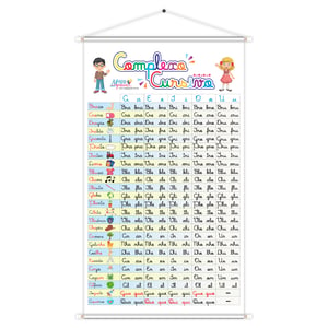 Banner Sílabas Complexo Cursivo Educativo Pedagógico Escolar Didático 60x100cm Impressão Digital Lona 280g Lona 280g 60cm x 100cm    
