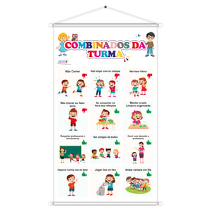 Banner Combinados da Turma Educativo Pedagógico Escolar Didático 60x100cm Impressão Digital Lona - 280g Lona 280g 60cm x 100cm    