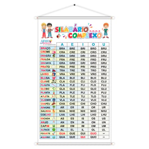 Banner Alfabetização Silabário Complexas Educativo Pedagógico Escolar Didático 60x100cm Impressão Digital Lona 280g Lona 280g 60cm x 100cm    