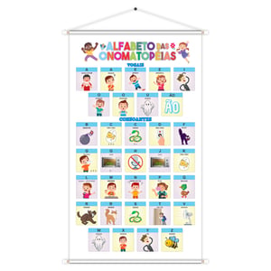 Banner Alfabeto Onomatopéia Educativo Pedagógico Escolar Didático 60x100cm Impressão Digital Lona 280g Lona 280g 60cm x 100cm    
