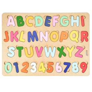 Brinquedo Educativo Tabuleiro Encaixe Alfabeto + Numerais Mdf MDF 41cm x 29cm    