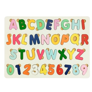 Brinquedo Educativo Tabuleiro Encaixe Alfabeto + Numerais Mdf Branco MDF 41cm x 29cm    