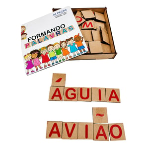 Jogo Educativo Formando Palavras 84 Peças MDF 14x14 cm    