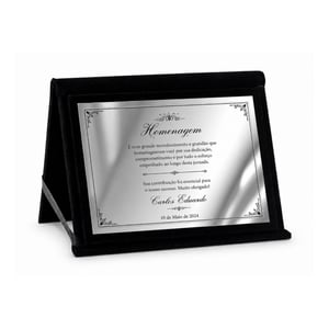 Placa de Homenagem Personalizada com Pasta Veludo 18x24cm Estojo Veludo e Acrílico Pasta 18x24cm Prata e Ouro Veludo Gravação Laser 