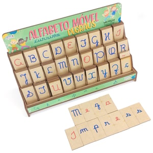 Brinquedo Educativo Alfabeto Móvel Degraus Cursivo MDF MDF 13,5 x 21,5 x 37,5 expositor    