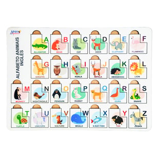 Brinquedo Educativo Tabuleiro Encaixe Alfabeto Bilingue Inglês Mdf MDF 41cm x 28cm    