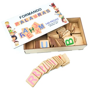 Jogo Educativo Alfabeto Móvel Formando Palavras MDF MDF 25 x 13cm    