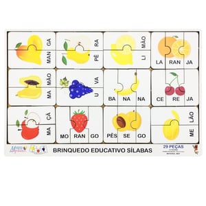 Brinquedo Educativo Tabuleiro Quebra Cabeça Silabas Frutas MDF MDF 29cm x 19cm    
