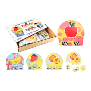 12 Kits Quebra Cabeça Educativo Sílabas Frutas MDF MDF 14x26x5cm caixa de madeira    