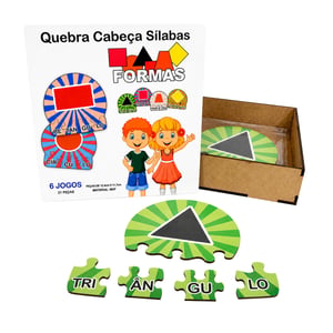 6 Kits Quebra Cabeça Educativo Silabas Formas em MDF MDF 16x16x5cm caixa de madeira    