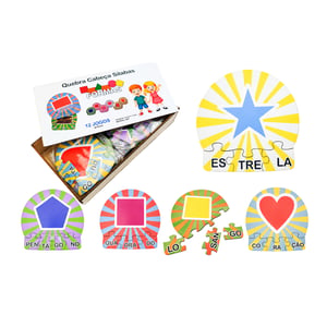 12 Kits Quebra Cabeça Educativo Sílabas Formas MDF MDF 14x26x5cm caixa de madeira    