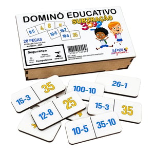 Dominó Jogo Educativo Pedagógico Matematico Subtração 28pcs MDF