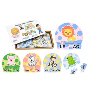12 Kits Quebra Cabeça Educativo Silabas Animais em MDF MDF 14x26x5cm caixa de madeira    