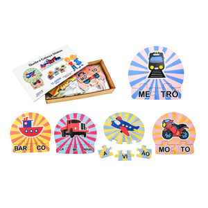 12 Kits Quebra Cabeça Educativo Silabas Transporte MDF MDF 14x26x5cm caixa de madeira    