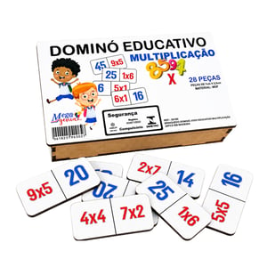 Dominó Jogo Educativo Pedagógico Matematico Multiplicação 28pcs Mdf