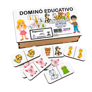 Dominó Jogo Educativo Pedagógico Animais 28pcs Mdf