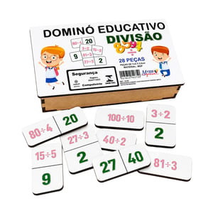 Dominó Jogo Educativo Pedagógico Matemático Divisão 28pcs Mdf