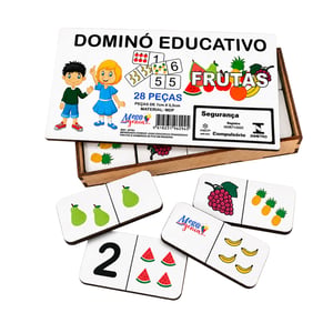 Dominó Jogo Educativo Pedagógico Frutas 28pcs Mdf
