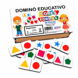 Dominó Jogo Educativo Pedagógico Formas E Cores 28pcs Mdf