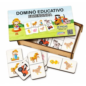 Dominó Jogo Educativo Pedagógico Fazendinha 28pcs Mdf