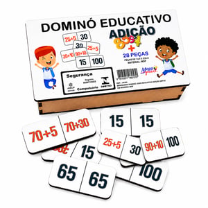 Dominó Jogo Educativo Pedagógico Matemático Adição 28pcs MDF
