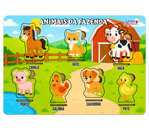 Brinquedo Educativo Tabuleiro Animais Da Fazenda Mdf MDF 29cm x 19cm    