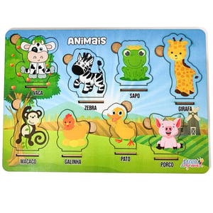 Brinquedo Educativo Tabuleiro Encaixe Animais Mdf MDF 27cm x 19cm    